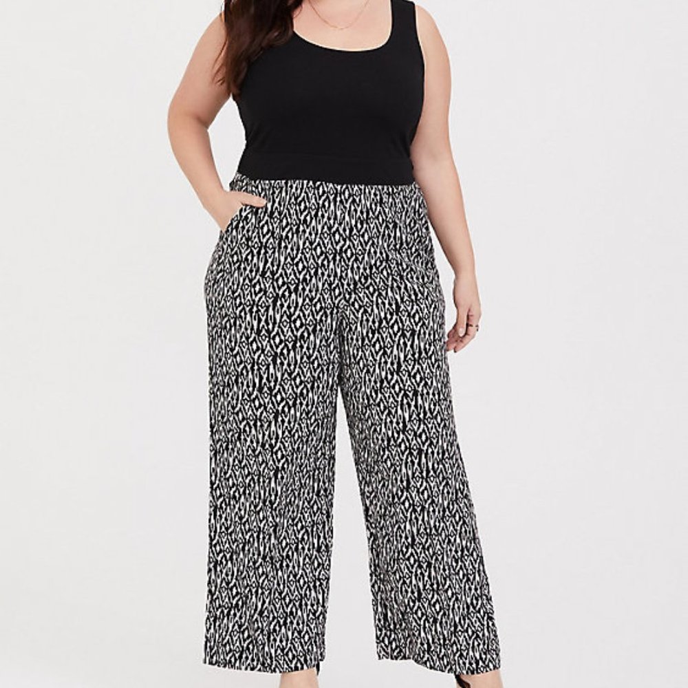 Torrid Black Ikat Knit To Woven Jumpsuit Sz 3X